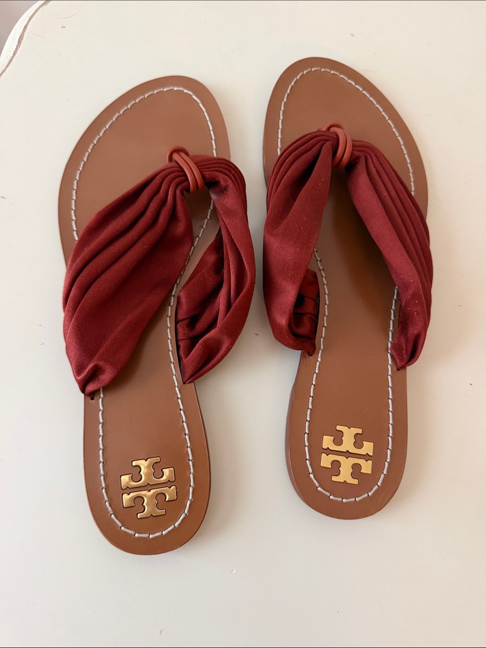 Tory Burch Burgundy Fabric Slide Sandals